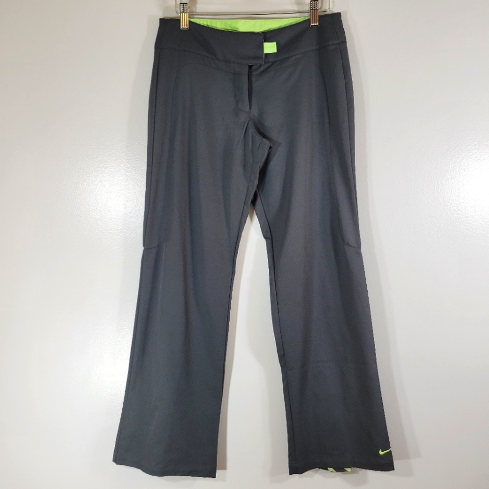 NIKE women's grey lime green mid rise straight leg zip hem activewear pants